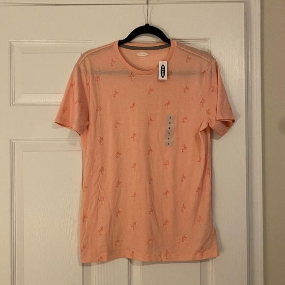Old Navy, peach flamingo patterned shirt men small - Picture 1 of 6